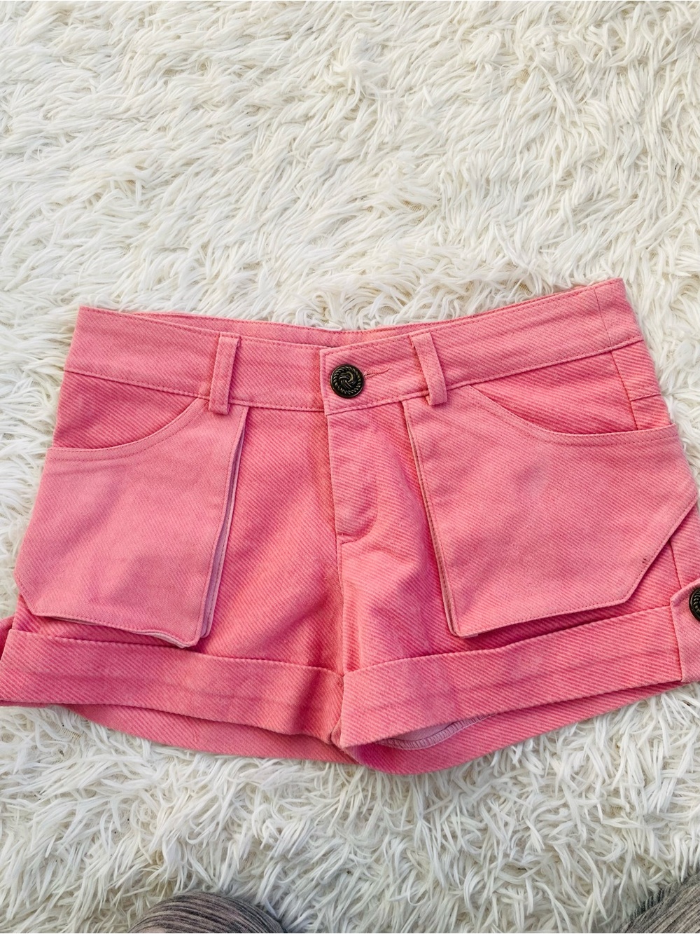 Y2K Pink Cuffed Mini Shorts Small Low Rise Pocket Detail Hot Shorts